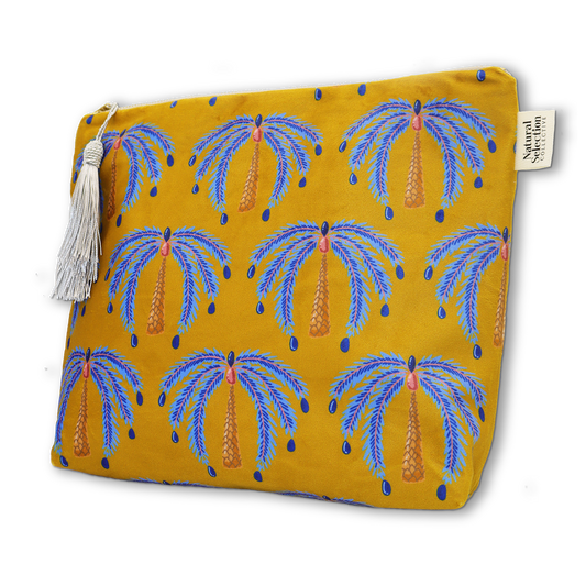Ochre Palms Velvet Makeup Bag